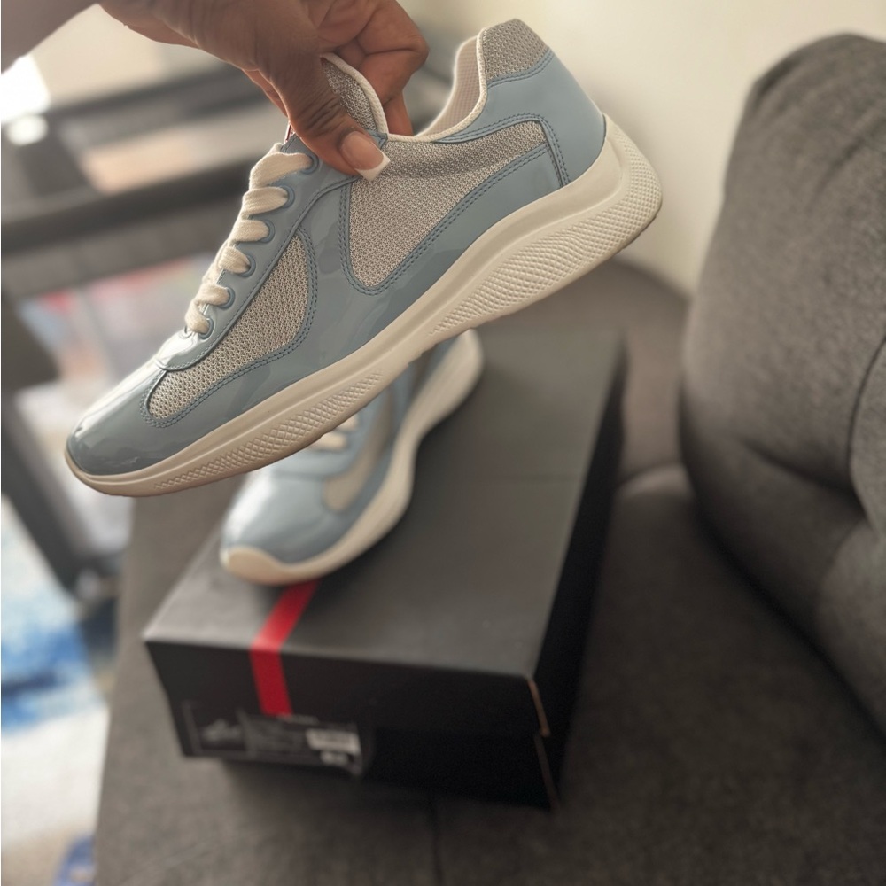 Prada Light Blue and White Men's Sneakers